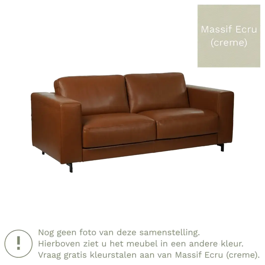 afbeelding van Leren bank Clear - 3 zits - Massif Ecru (crème) - Poten hout bruin