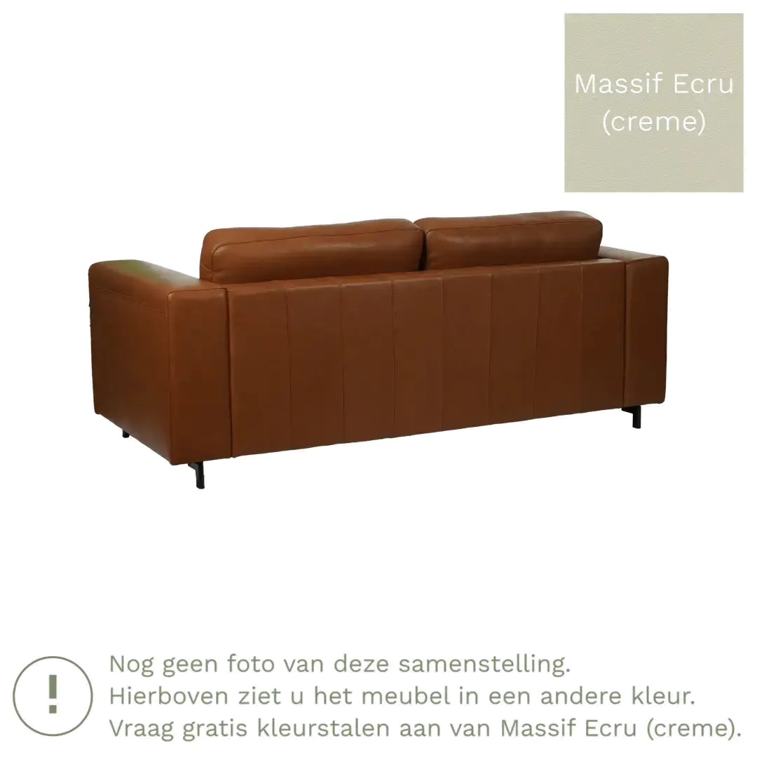 afbeelding van Leren bank Clear - 3 zits - Massif Ecru (crème) - Poten hout bruin