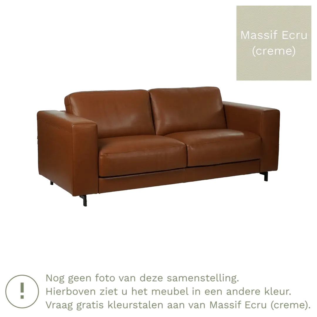 afbeelding van Leren bank Clear - 3 zits - Massif Ecru (crème) - Poten hout zwart
