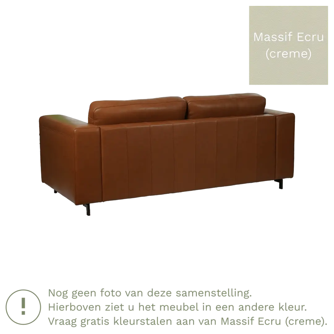afbeelding van Leren bank Clear - 3 zits - Massif Ecru (crème) - Poten hout zwart