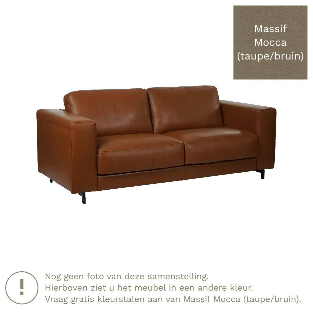 afbeelding van Leren bank Clear - 3 zits - Massif Mocca (taupe/bruin) - Poten hout zwart