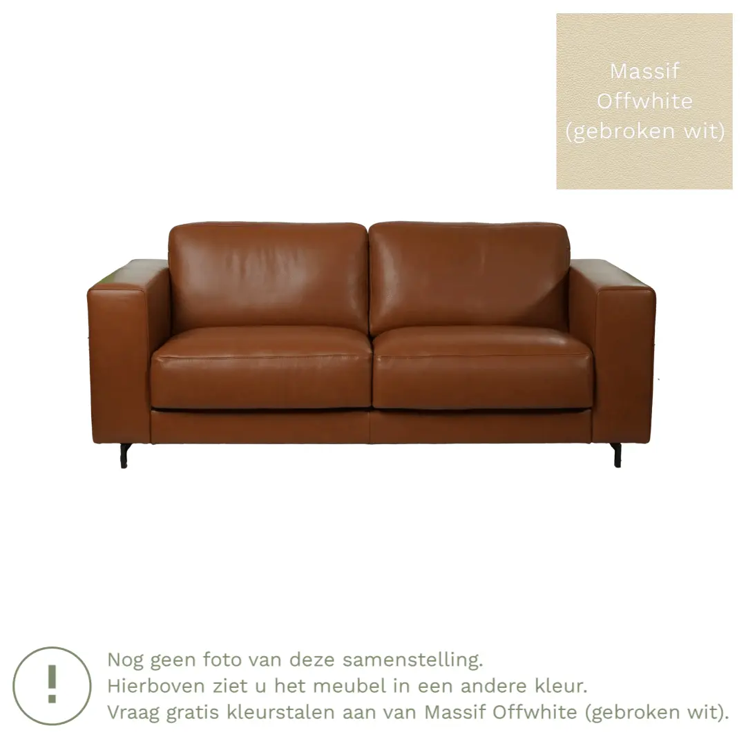 afbeelding van Leren bank Clear - 3 zits - Massif Offwhite (gebroken wit) - Poten staal zwart