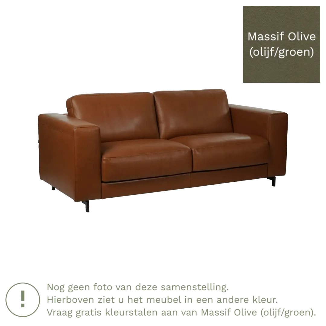 afbeelding van Leren bank Clear - 3 zits - Massif Olive (olijf/groen) - Poten hout zwart