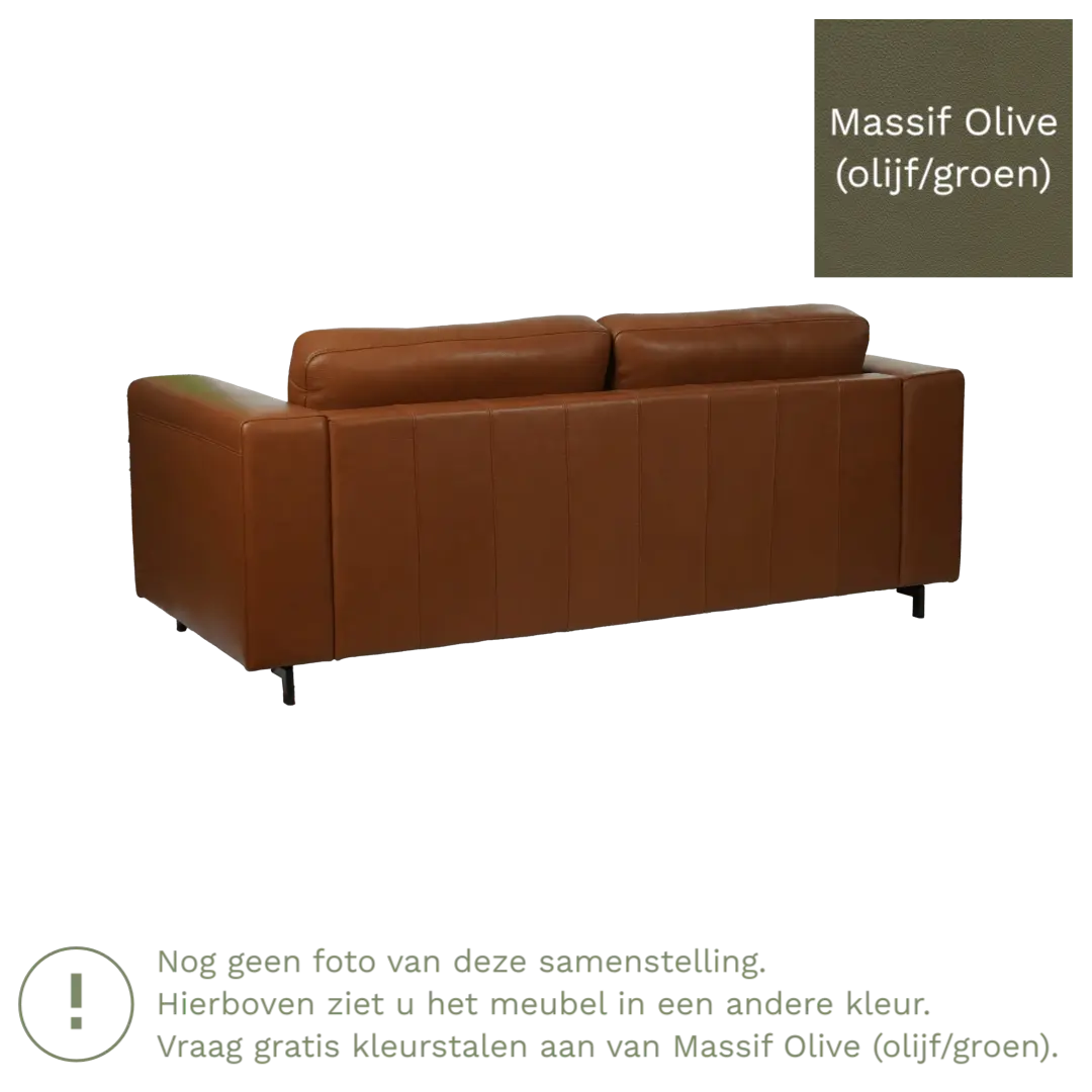 afbeelding van Leren bank Clear - 3 zits - Massif Olive (olijf/groen) - Poten hout zwart