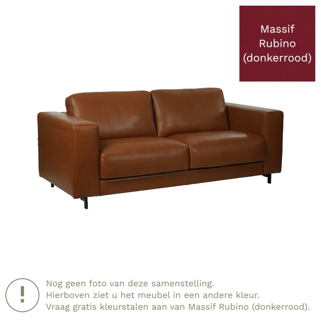 afbeelding van Leren bank Clear - 3 zits - Massif Rubino (donkerrood) - Poten hout zwart