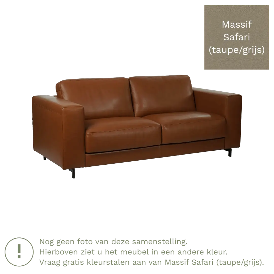 afbeelding van Leren bank Clear - 3 zits - Massif Safari (taupe/grijs) - Poten hout zwart