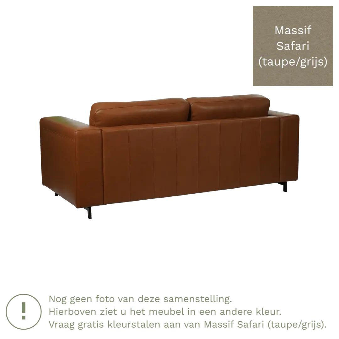 afbeelding van Leren bank Clear - 3 zits - Massif Safari (taupe/grijs) - Poten hout zwart