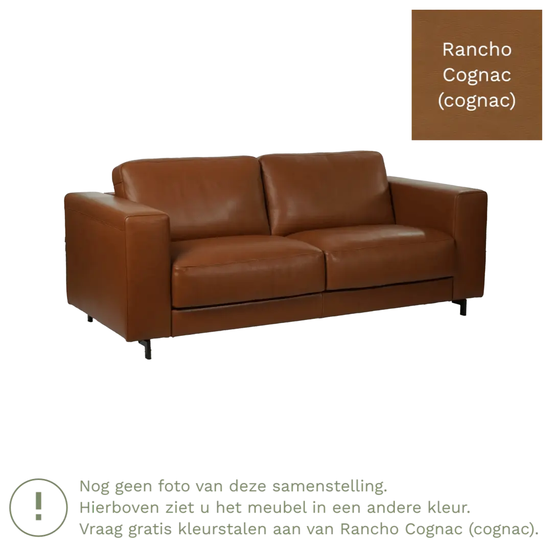afbeelding van Leren bank Clear - 3 zits - Rancho Cognac (cognac) - Poten staal zwart
