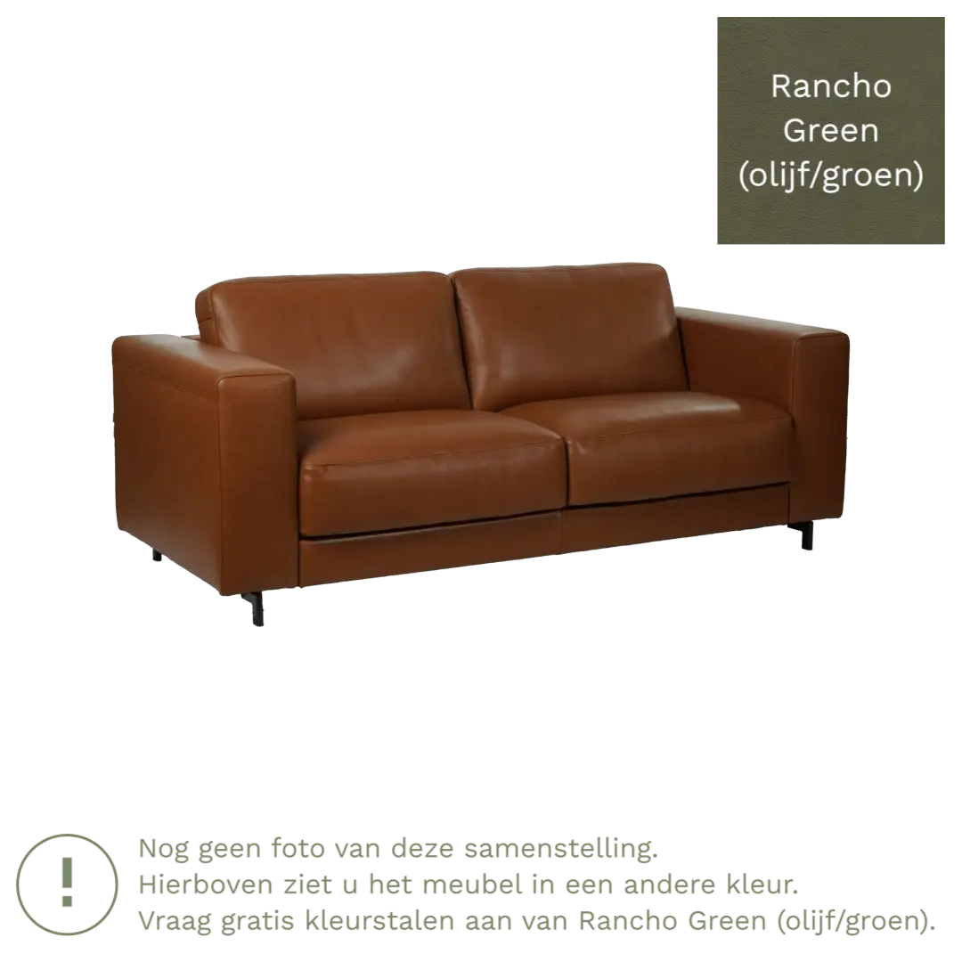 afbeelding van Leren bank Clear - 3 zits - Rancho Green (olijf/groen) - Poten hout zwart