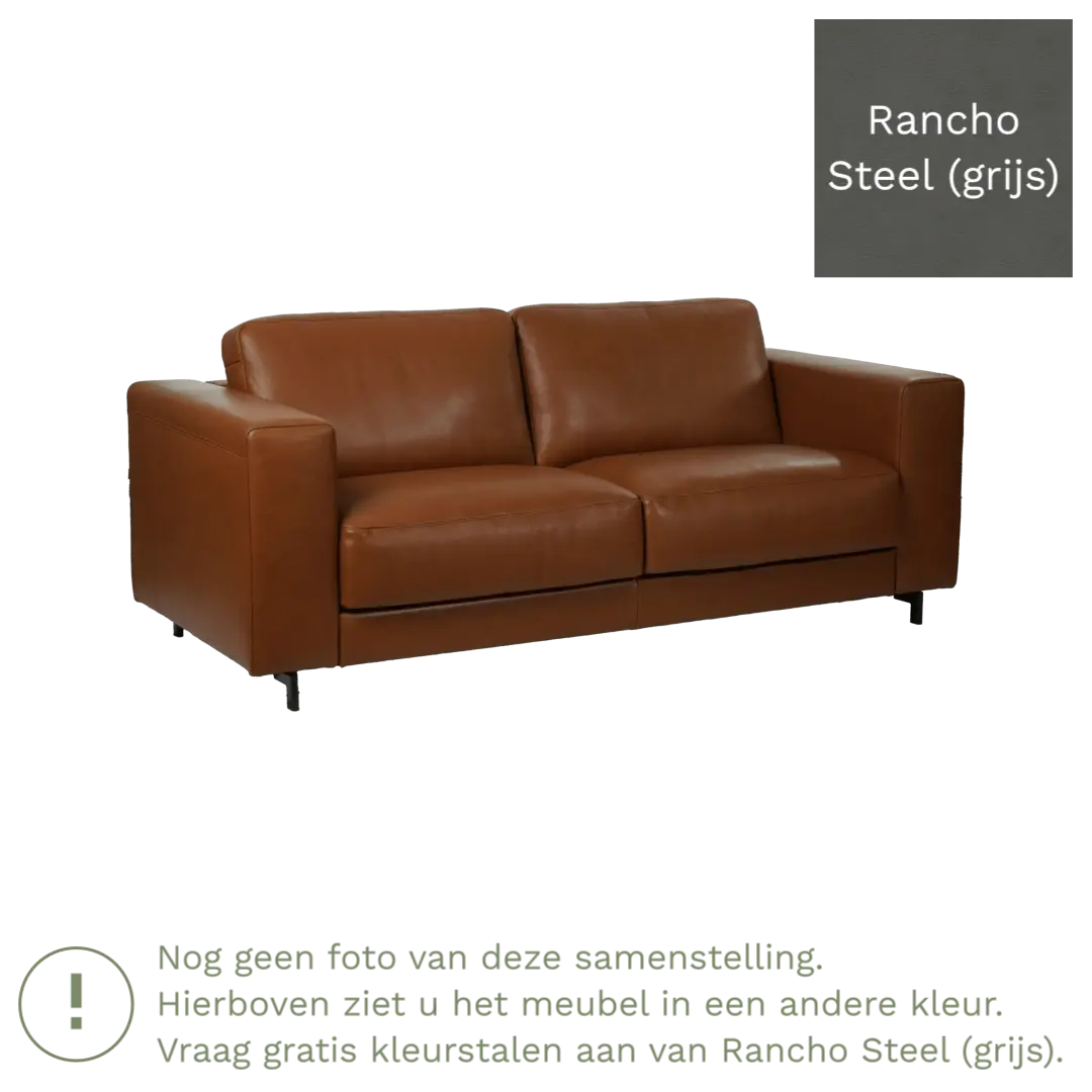 afbeelding van Leren bank Clear - 3 zits - Rancho Steel (grijs) - Poten staal zwart