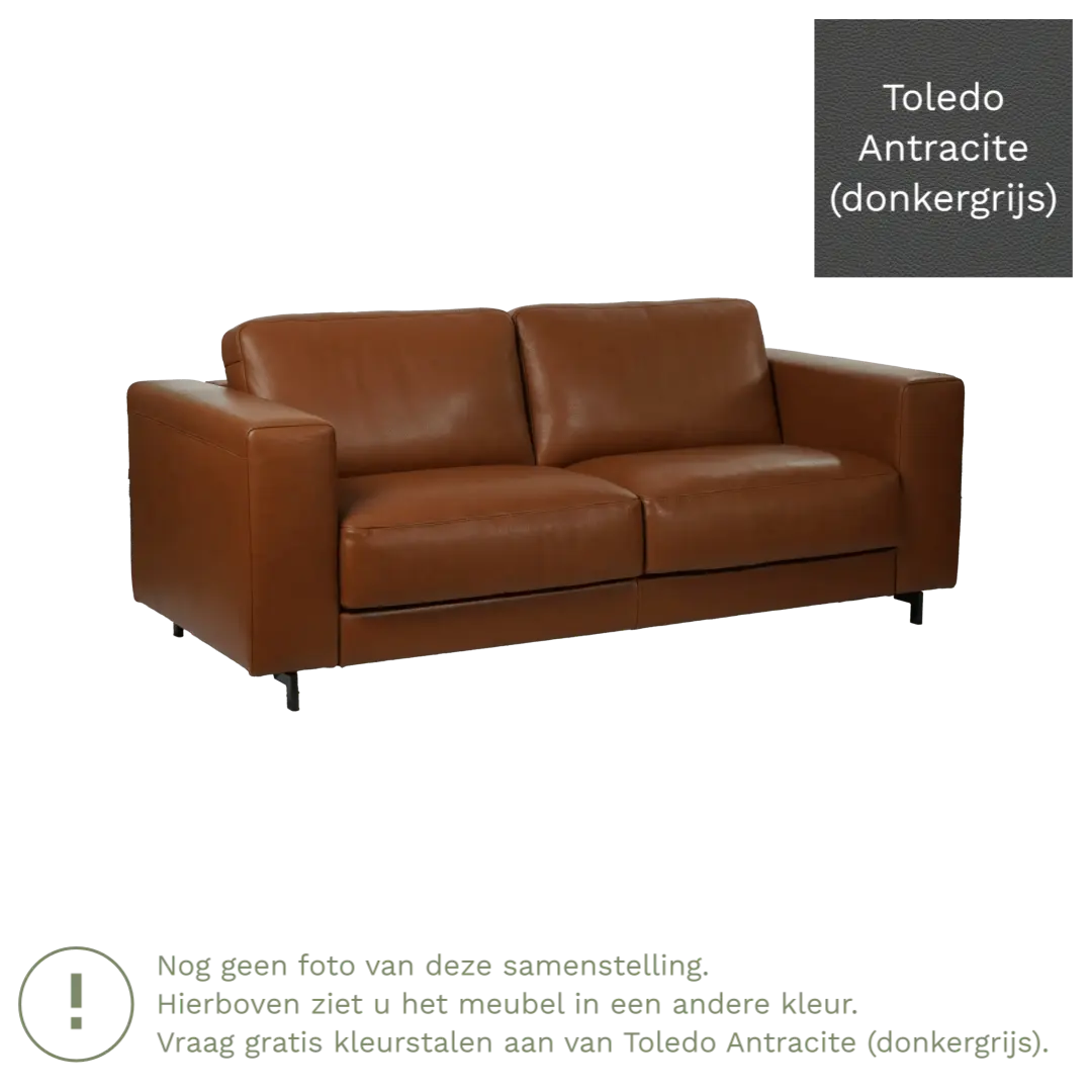 afbeelding van Leren bank Clear - 3 zits - Toledo Antracite (donkergrijs) - Poten hout zwart
