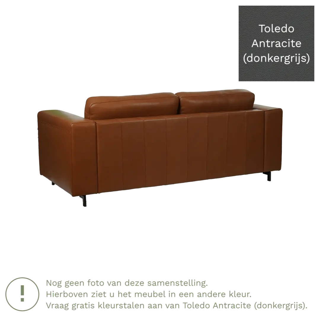 afbeelding van Leren bank Clear - 3 zits - Toledo Antracite (donkergrijs) - Poten hout zwart