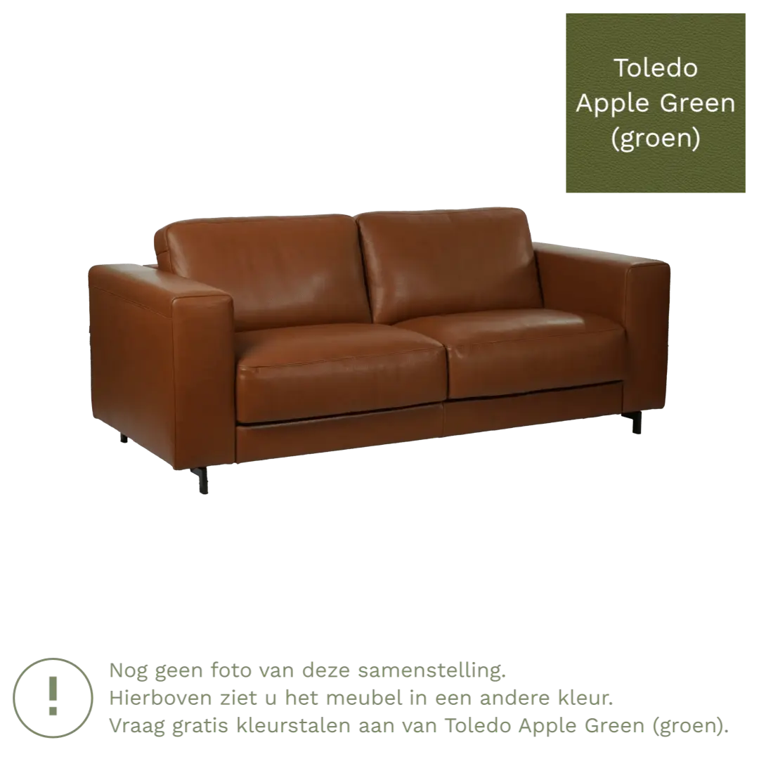 afbeelding van Leren bank Clear - 3 zits - Toledo Apple Green (groen) - Poten staal zwart