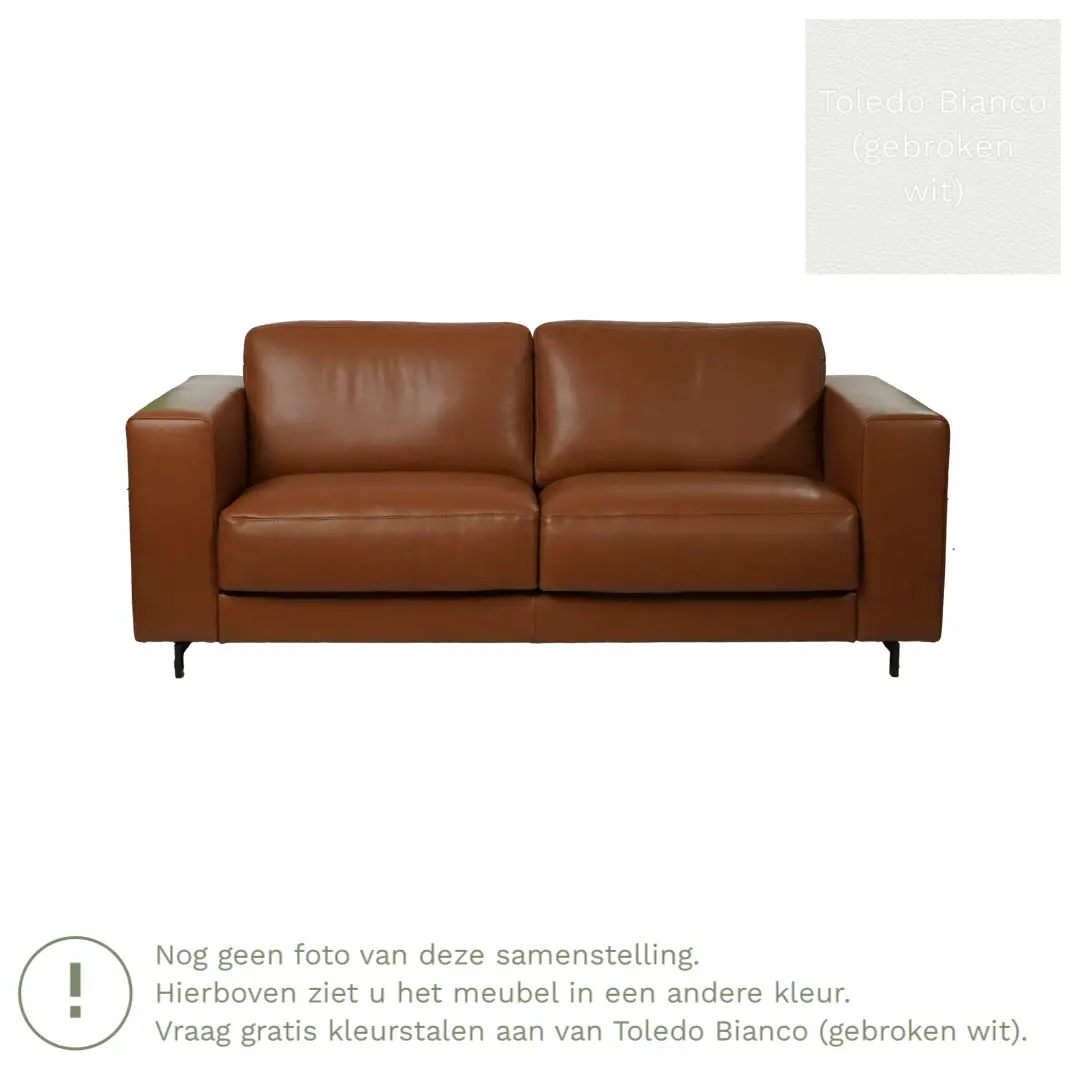 afbeelding van Leren bank Clear - 3 zits - Toledo Bianco (gebroken wit) - Poten hout zwart