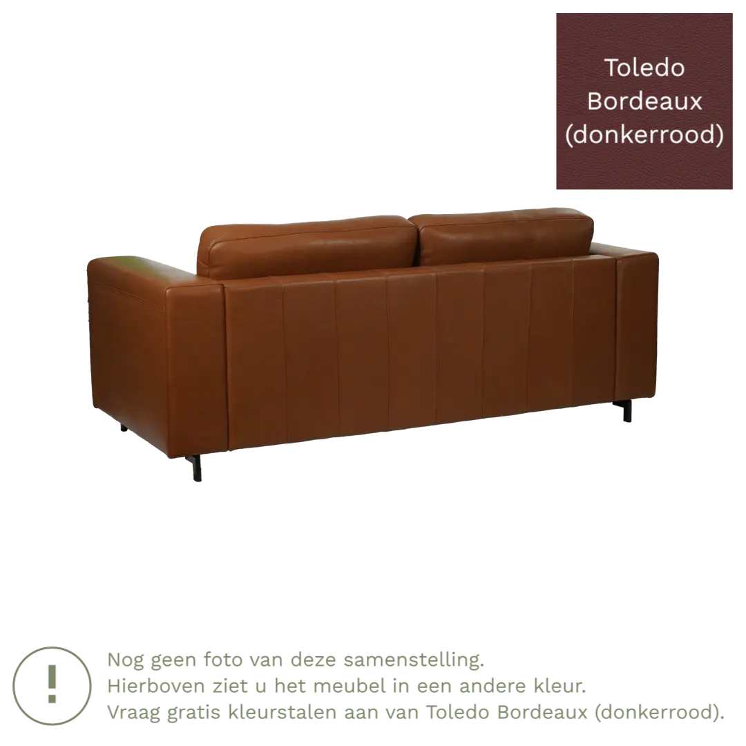 afbeelding van Leren bank Clear - 3 zits - Toledo Bordeaux (donkerrood) - Poten staal zwart