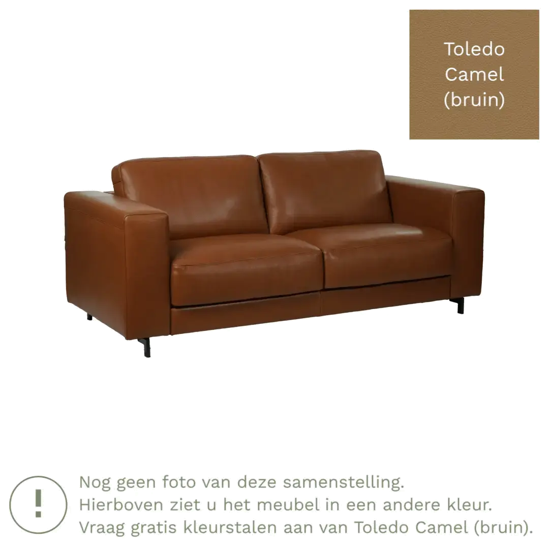 afbeelding van Leren bank Clear - 3 zits - Toledo Camel (bruin) - Poten staal zwart
