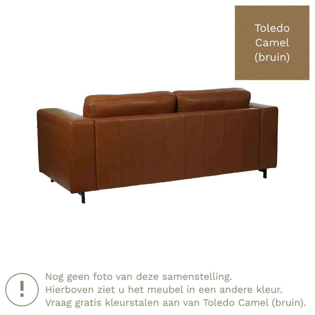 afbeelding van Leren bank Clear - 3 zits - Toledo Camel (bruin) - Poten staal zwart