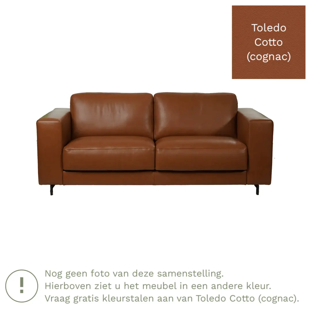 afbeelding van Leren bank Clear - 3 zits - Toledo Cotto (cognac) - Poten staal zwart