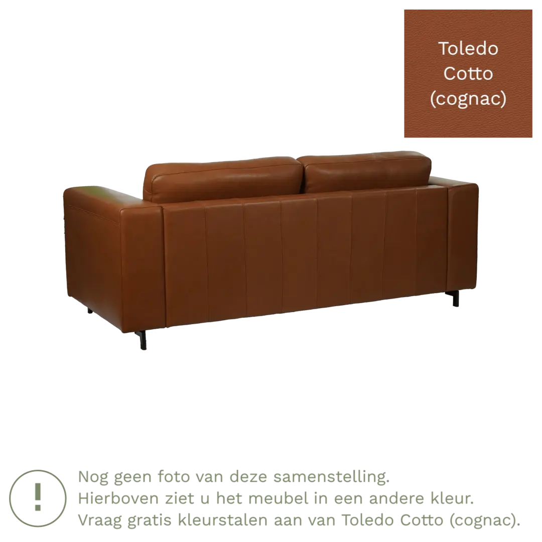 afbeelding van Leren bank Clear - 3 zits - Toledo Cotto (cognac) - Poten staal zwart