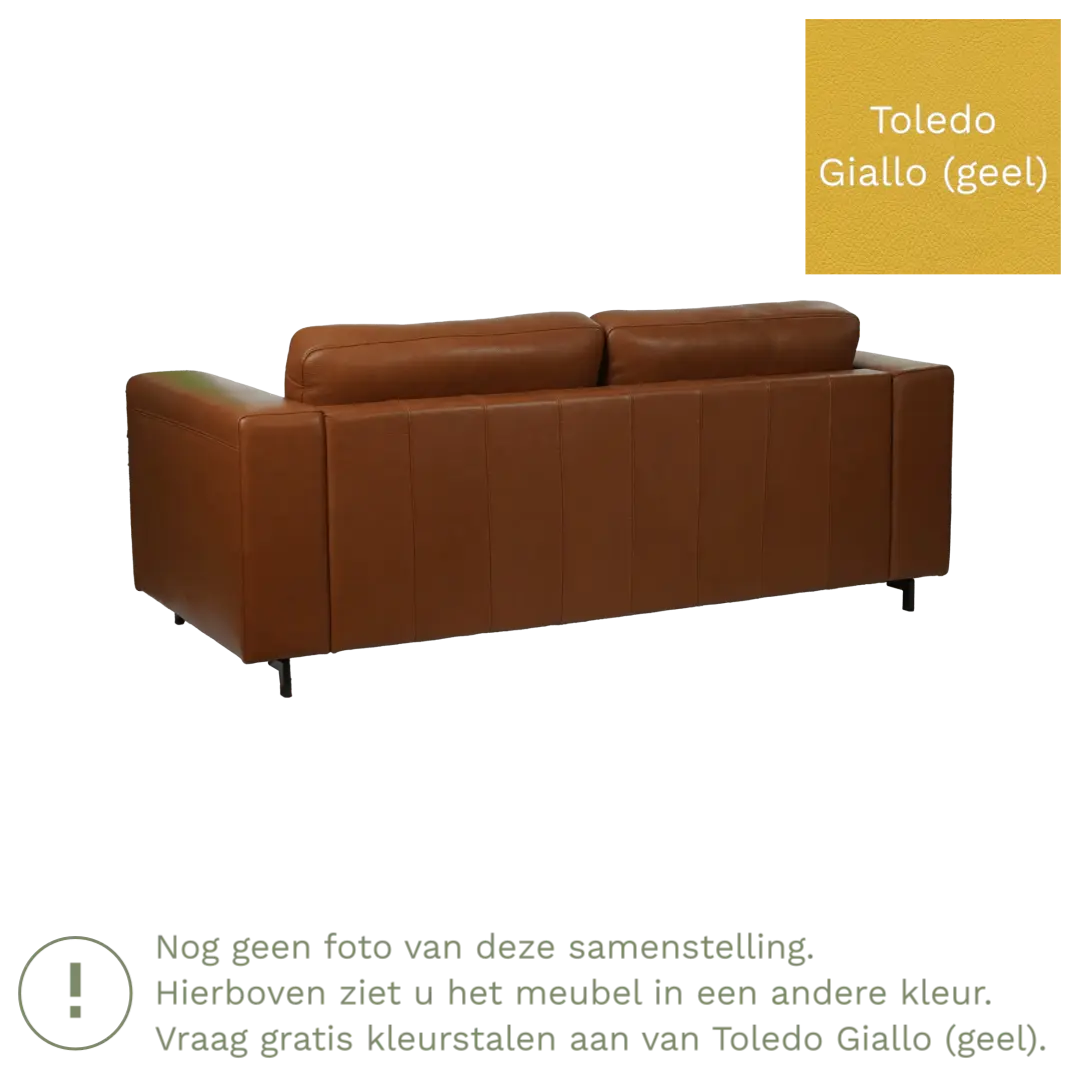 afbeelding van Leren bank Clear - 3 zits - Toledo Giallo (geel) - Poten hout bruin