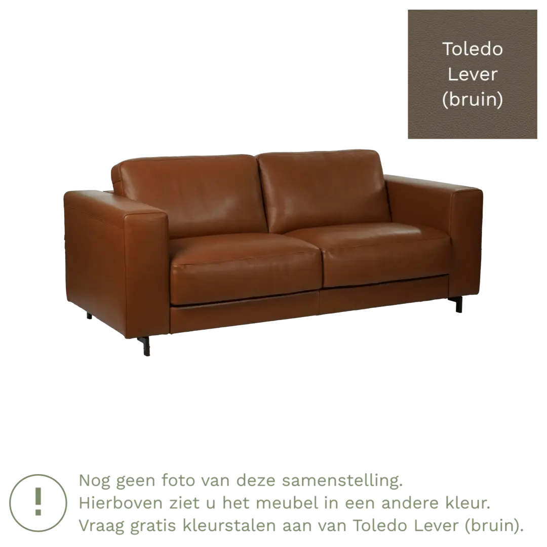 afbeelding van Leren bank Clear - 3 zits - Toledo Lever (bruin) - Poten hout zwart