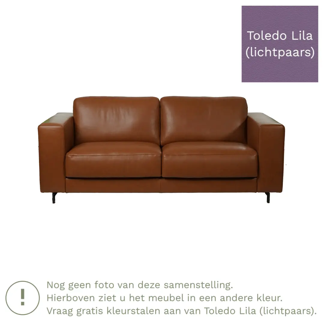 afbeelding van Leren bank Clear - 3 zits - Toledo Lila (lichtpaars) - Poten hout bruin