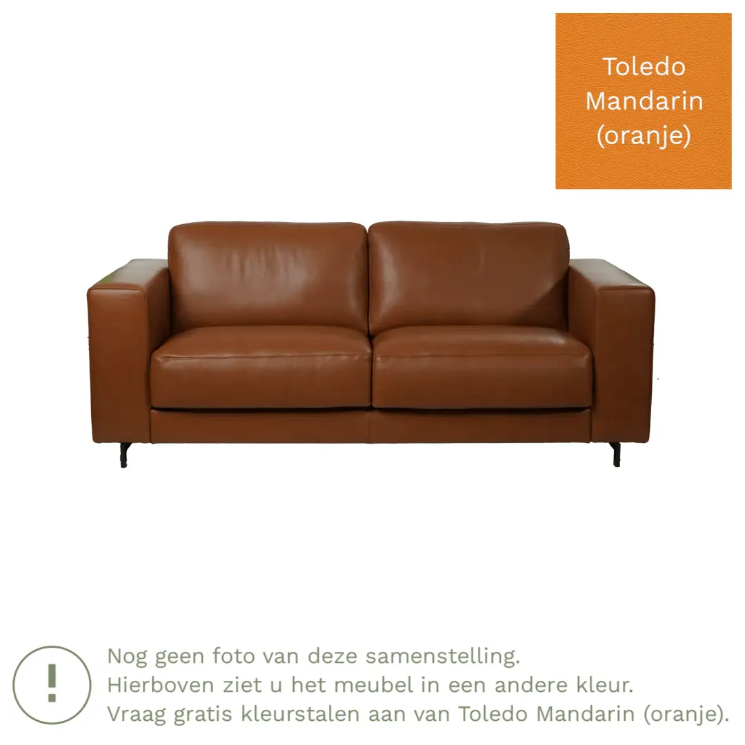 afbeelding van Leren bank Clear - 3 zits - Toledo Mandarin (oranje) - Poten hout zwart