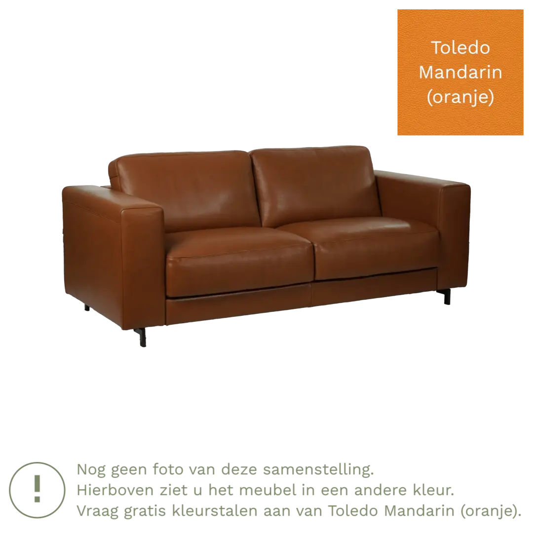 afbeelding van Leren bank Clear - 3 zits - Toledo Mandarin (oranje) - Poten hout zwart