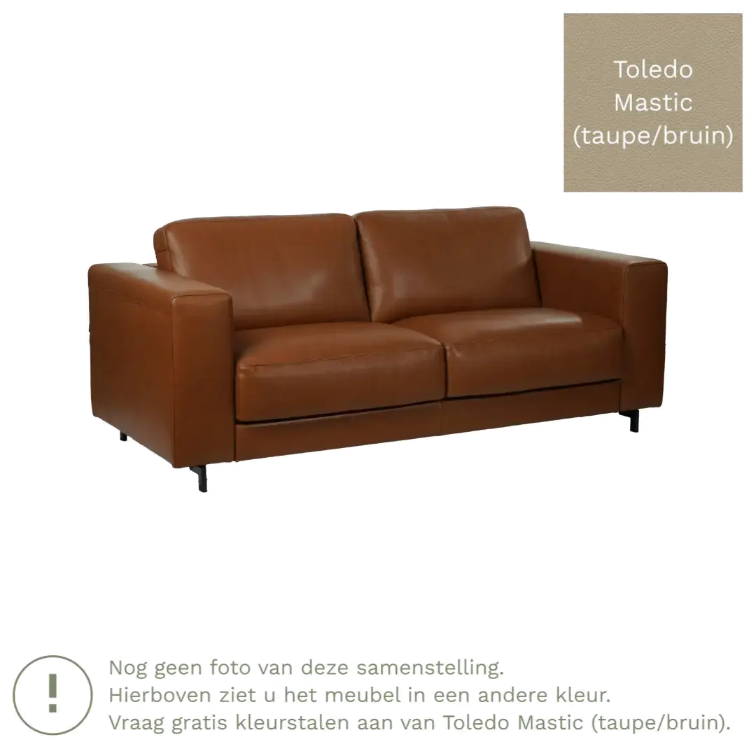 afbeelding van Leren bank Clear - 3 zits - Toledo Mastic (taupe/bruin) - Poten hout bruin