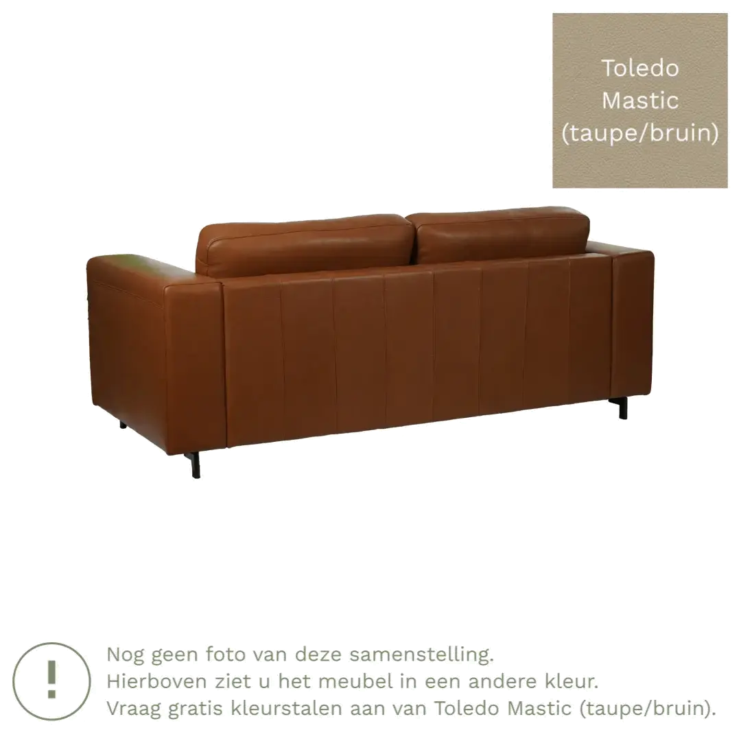 afbeelding van Leren bank Clear - 3 zits - Toledo Mastic (taupe/bruin) - Poten hout bruin