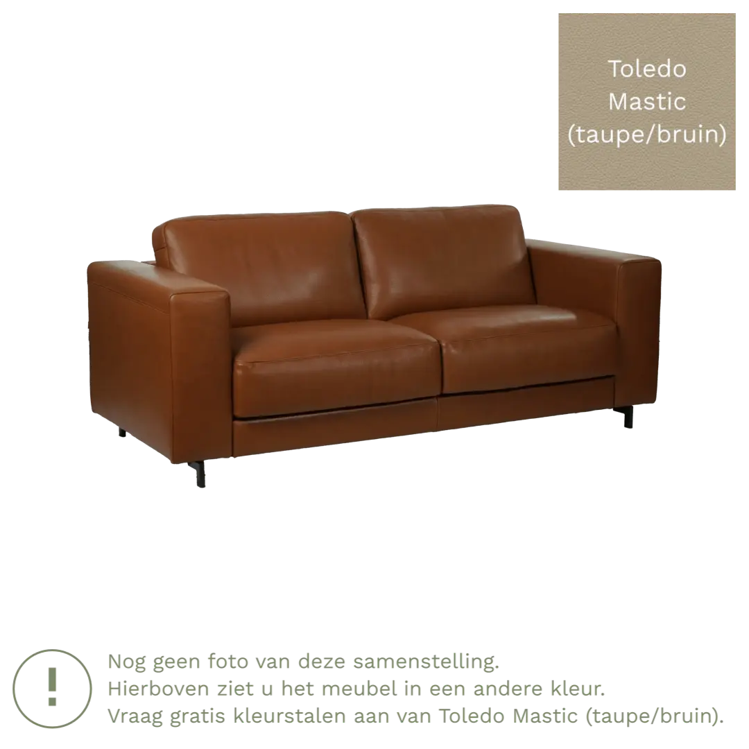 afbeelding van Leren bank Clear - 3 zits - Toledo Mastic (taupe/bruin) - Poten staal zwart