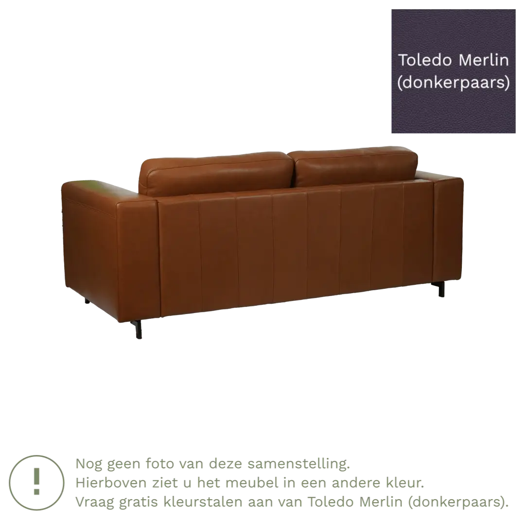 afbeelding van Leren bank Clear - 3 zits - Toledo Merlin (donkerpaars) - Poten staal zwart