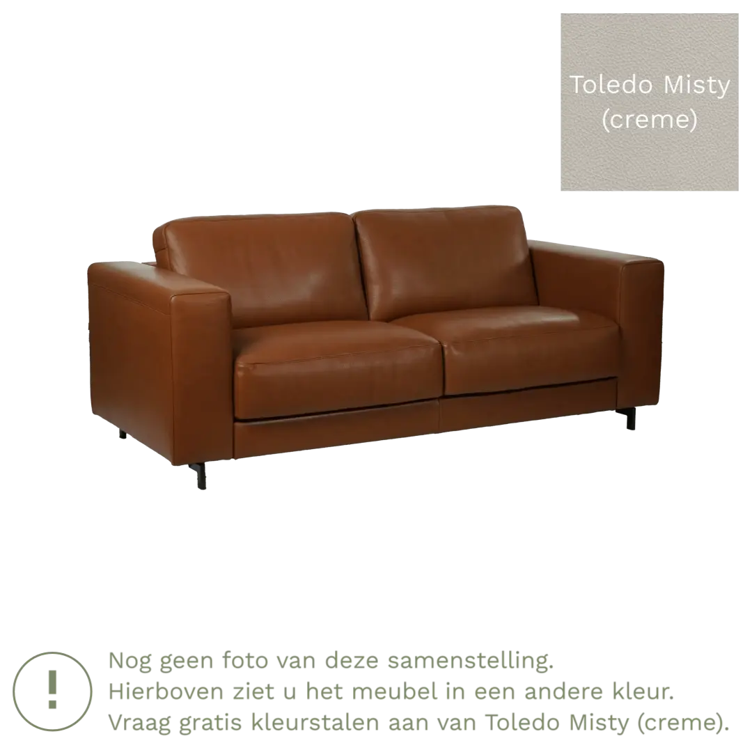 afbeelding van Leren bank Clear - 3 zits - Toledo Misty (crème) - Poten hout zwart