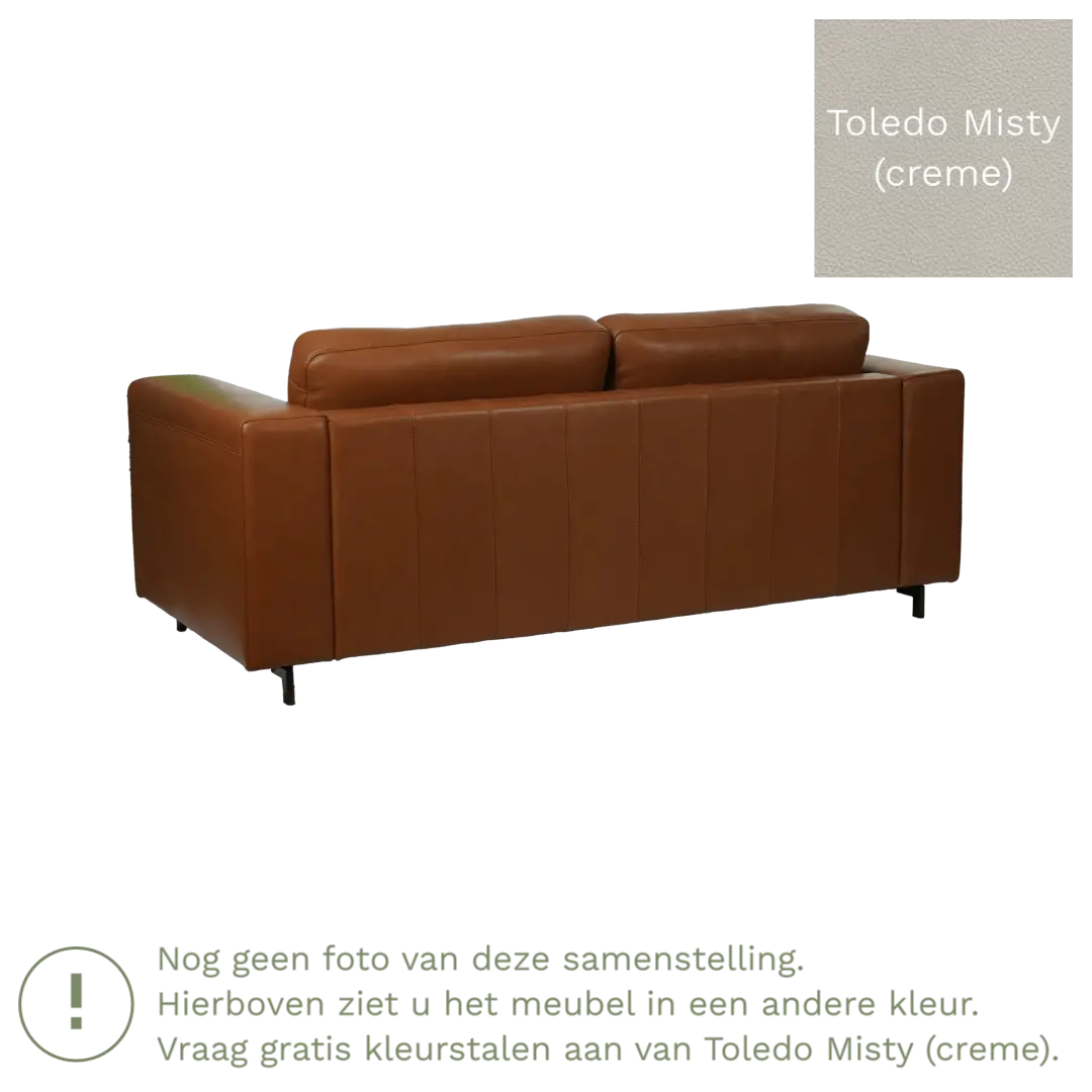 afbeelding van Leren bank Clear - 3 zits - Toledo Misty (crème) - Poten hout zwart