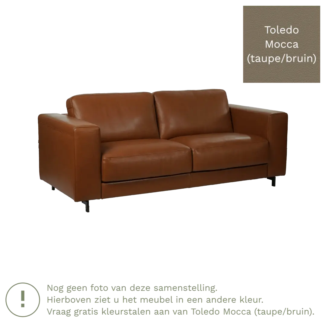 afbeelding van Leren bank Clear - 3 zits - Toledo Mocca (taupe/bruin) - Poten staal zwart