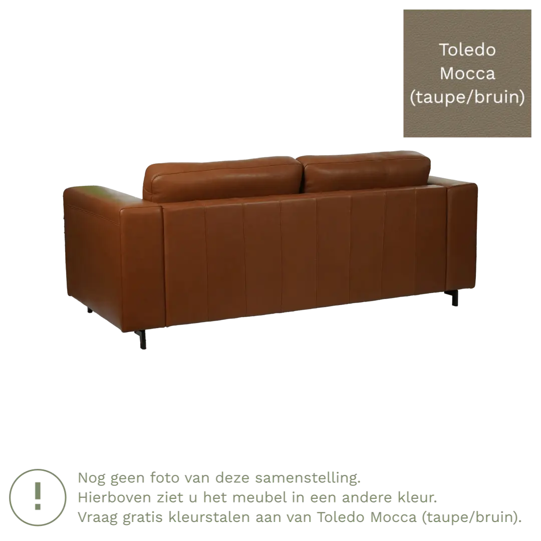 afbeelding van Leren bank Clear - 3 zits - Toledo Mocca (taupe/bruin) - Poten staal zwart