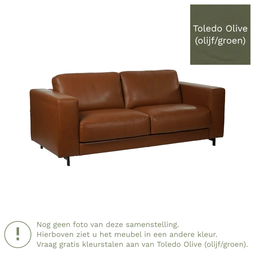 afbeelding van Leren bank Clear - 3 zits - Toledo Olive (olijf/goen) - Poten staal zwart