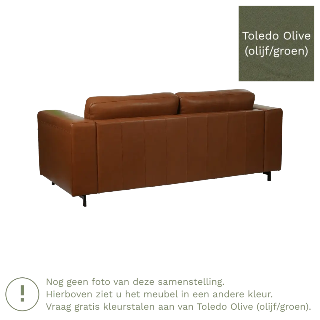 afbeelding van Leren bank Clear - 3 zits - Toledo Olive (olijf/goen) - Poten staal zwart