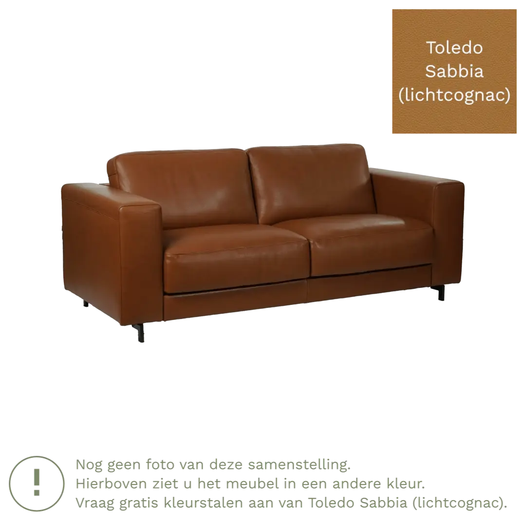 afbeelding van Leren bank Clear - 3 zits - Toledo Sabbia (lichtcognac) - Poten hout bruin