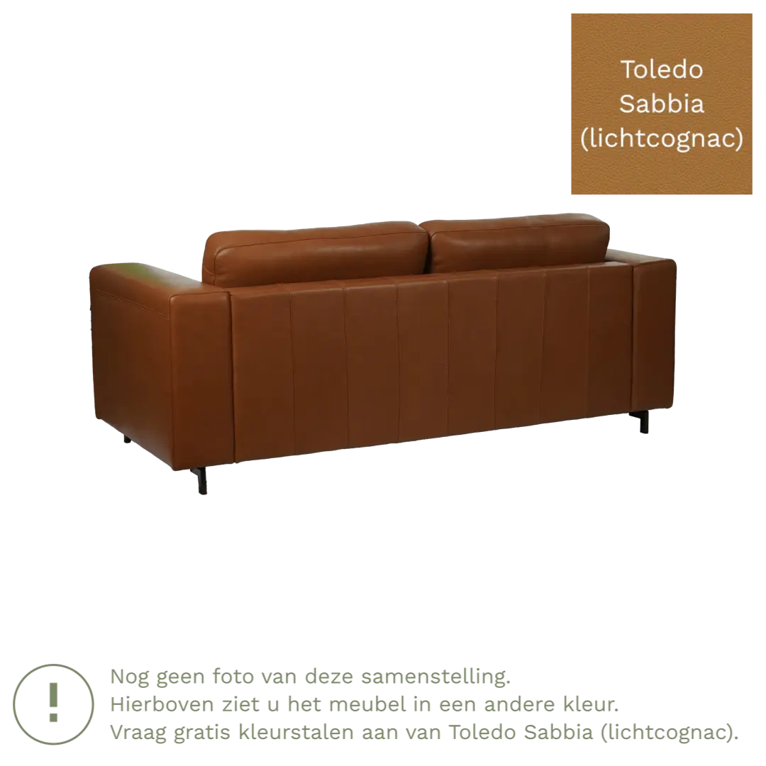 afbeelding van Leren bank Clear - 3 zits - Toledo Sabbia (lichtcognac) - Poten hout bruin