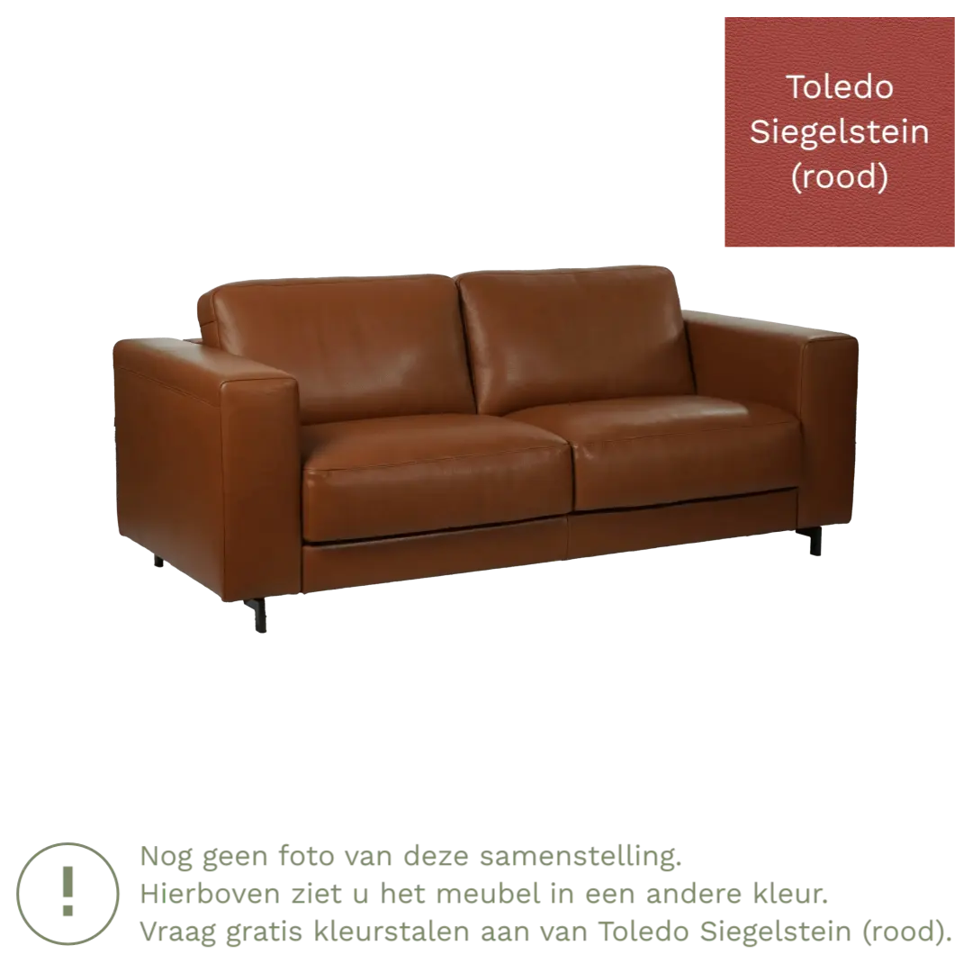 afbeelding van Leren bank Clear - 3 zits - Toledo Siegelstein (rood) - Poten hout bruin