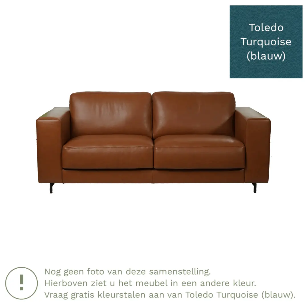 afbeelding van Leren bank Clear - 3 zits - Toledo Turquoise (blauw) - Poten hout zwart