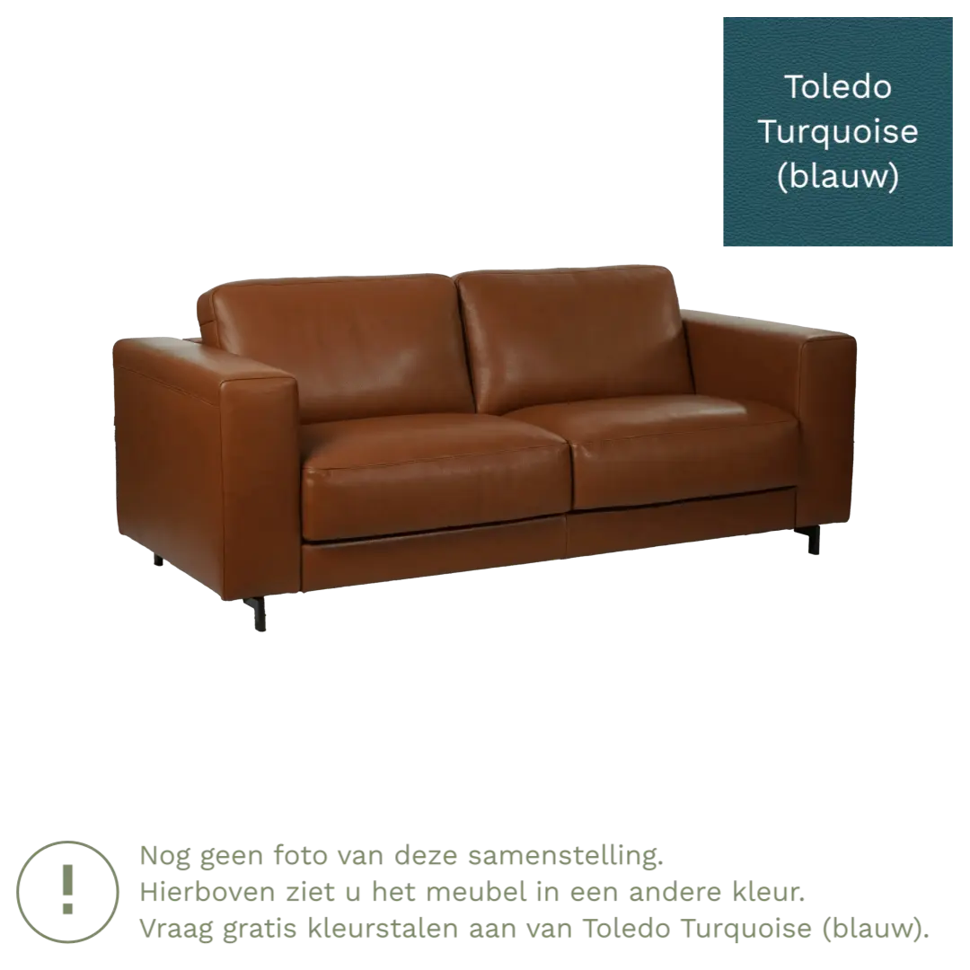 afbeelding van Leren bank Clear - 3 zits - Toledo Turquoise (blauw) - Poten staal zwart