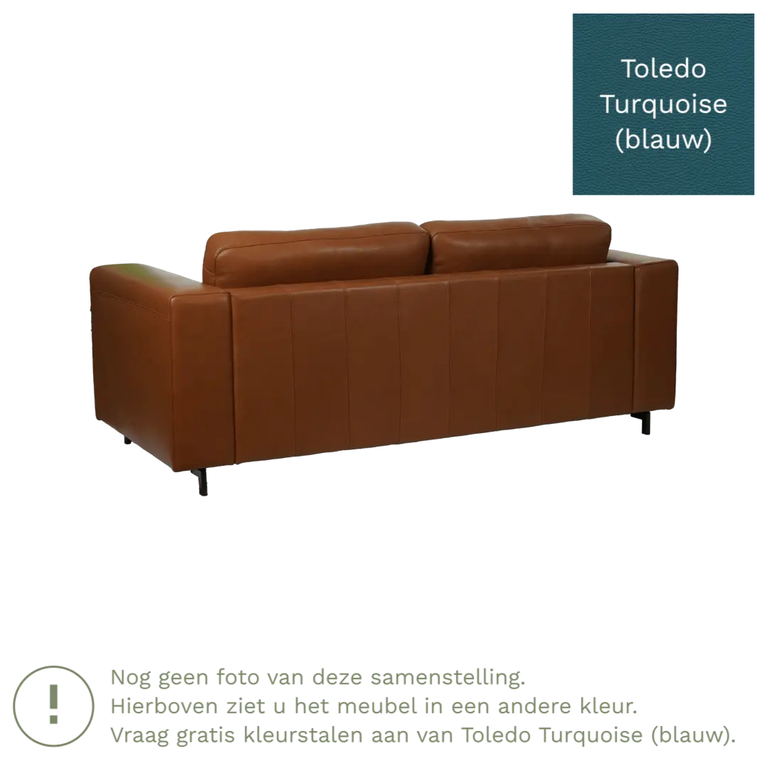 afbeelding van Leren bank Clear - 3 zits - Toledo Turquoise (blauw) - Poten staal zwart