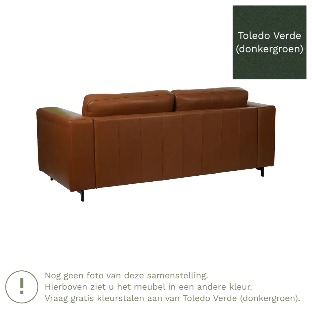 afbeelding van Leren bank Clear - 3 zits - Toledo Verde (donkergroen) - Poten hout zwart