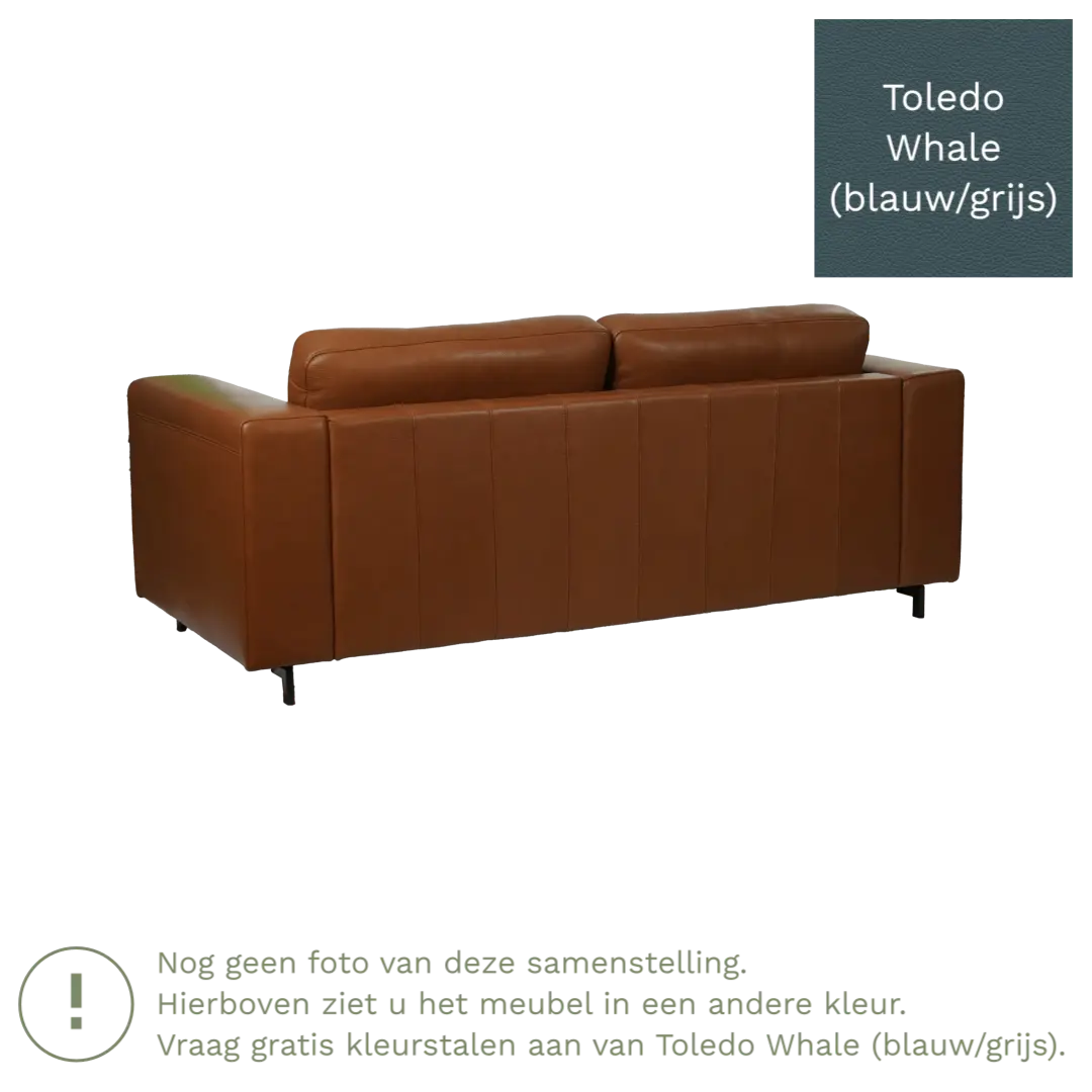 afbeelding van Leren bank Clear - 3 zits - Toledo Whale (blauw/grijs) - Poten hout zwart