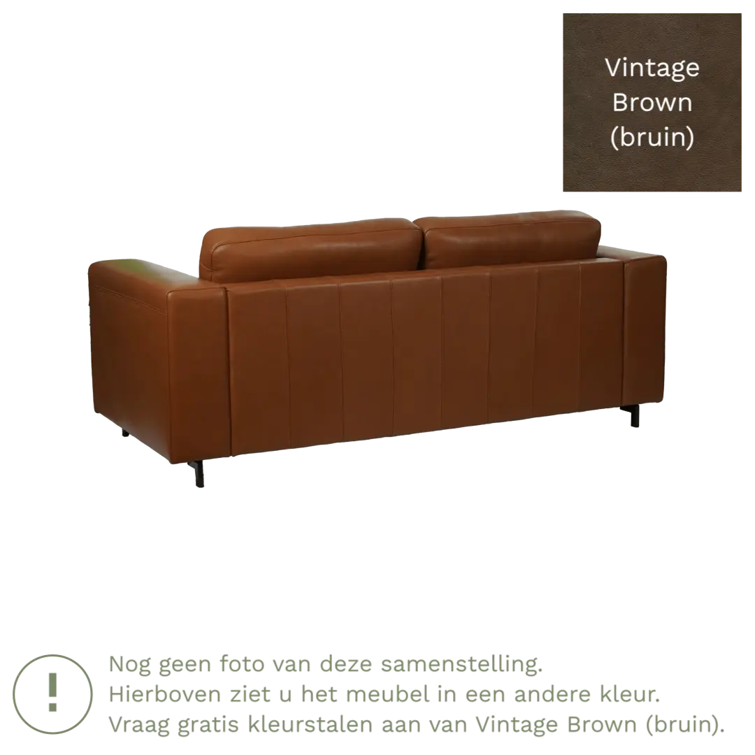 afbeelding van Leren bank Clear - 3 zits - Vintage Brown (bruin) - Poten hout bruin