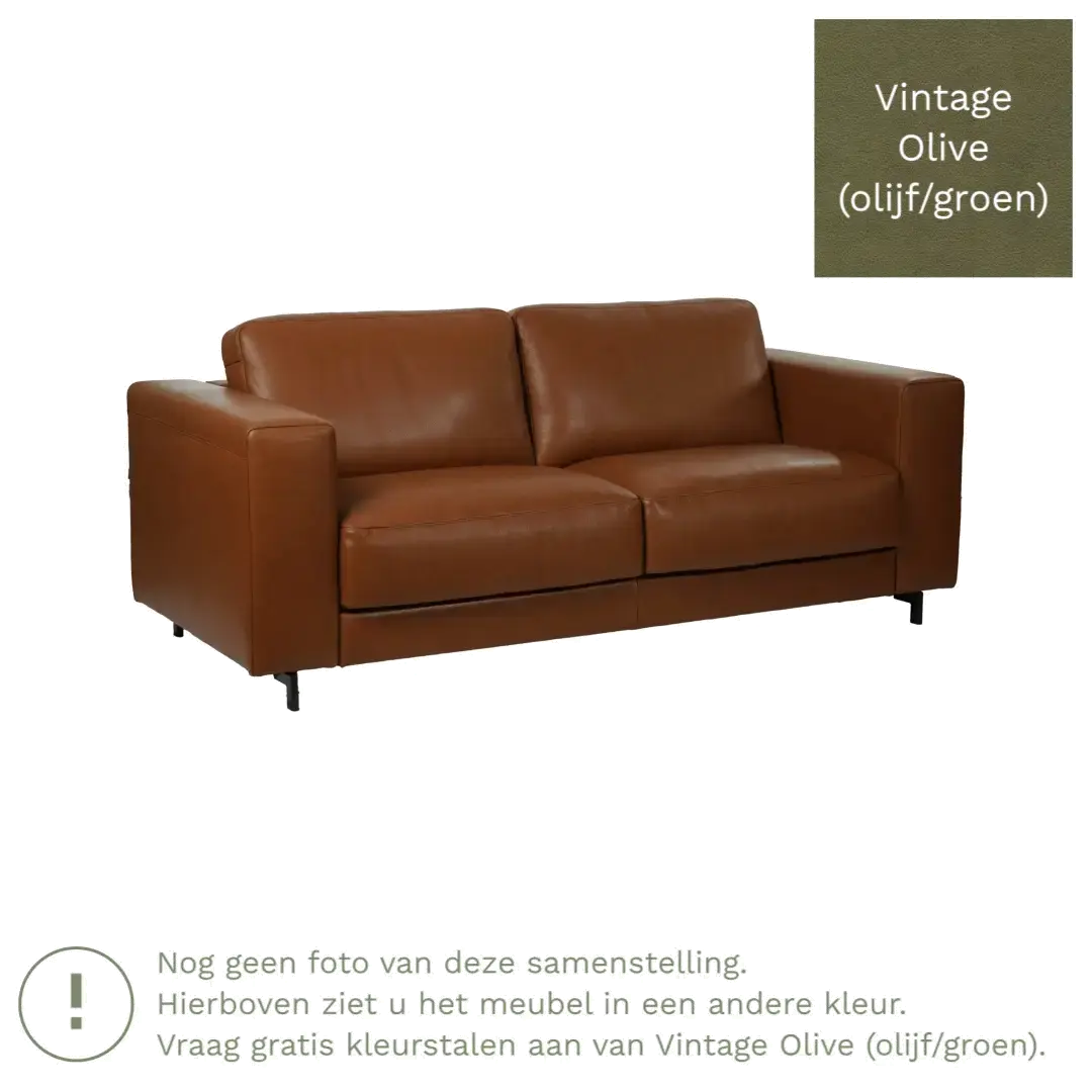 afbeelding van Leren bank Clear - 3 zits - Vintage Olive (olijf/groen) - Poten hout bruin