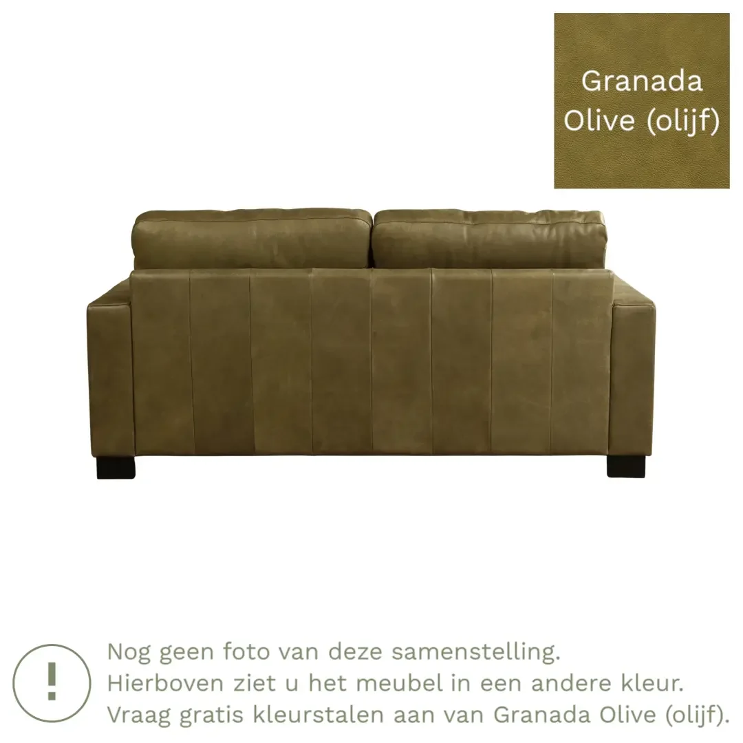 afbeelding van Leren bank Energy - 2,5 zits - Granada Olive (olijf) - Poten hout bruin