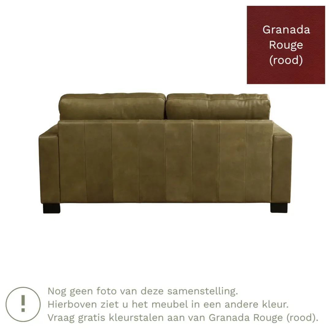 afbeelding van Leren bank Energy - 2,5 zits - Granada Rouge (rood) - Poten hout zwart